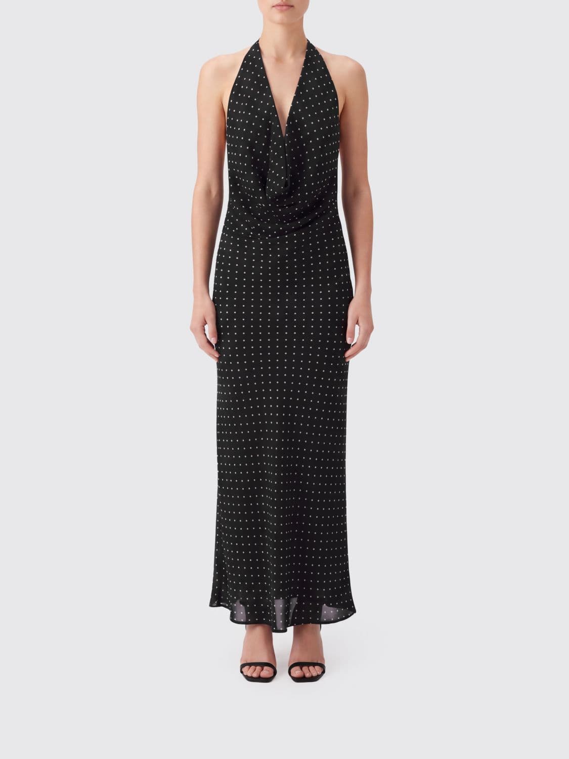 Rotate Polka-Dot Crêpe Halterneck Long Evening Gown
