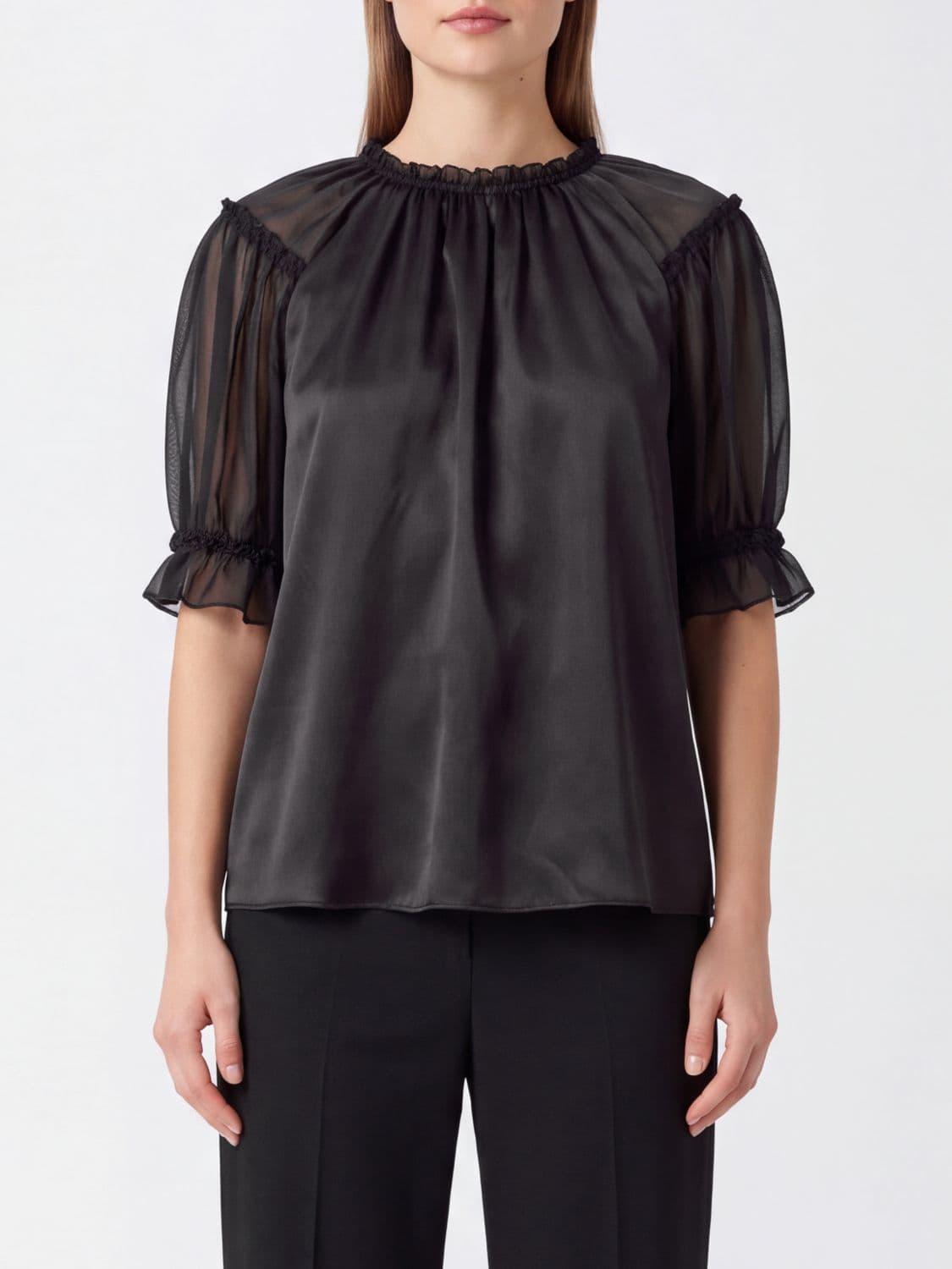 Ulla Johnson Alina Silk Blouse with Puff Sleeves