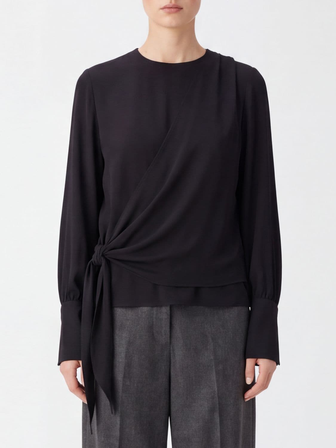 Federica Tosi Draped Viscose Blouse with Ruched Shoulders and Belt