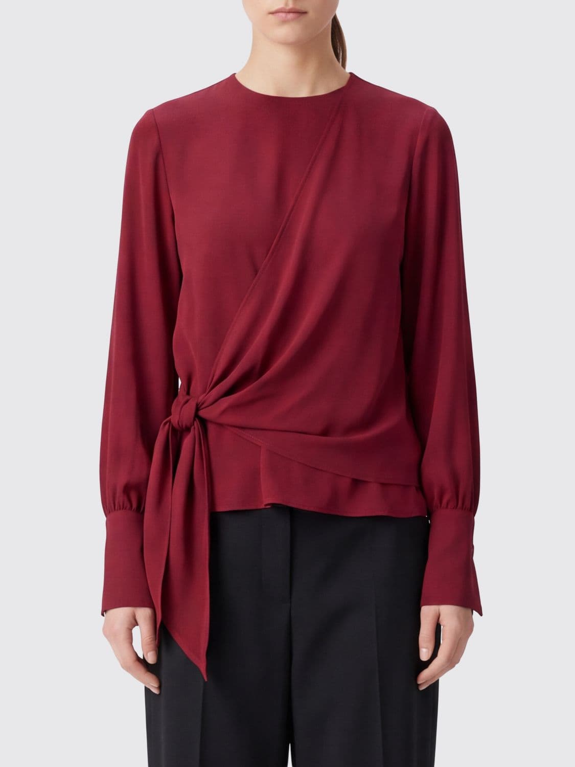 Federica Tosi Draped Viscose Blouse with Ruched Shoulders and Belt