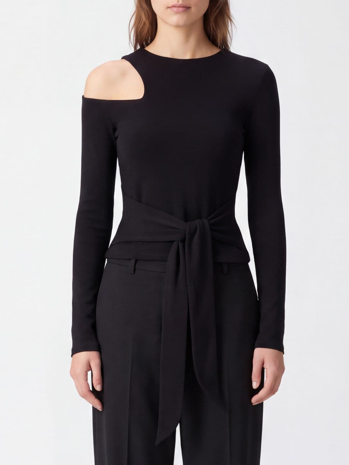 Federica Tosi Slim-Fit Viscose Blend Top with Cut-Out Details and Belt