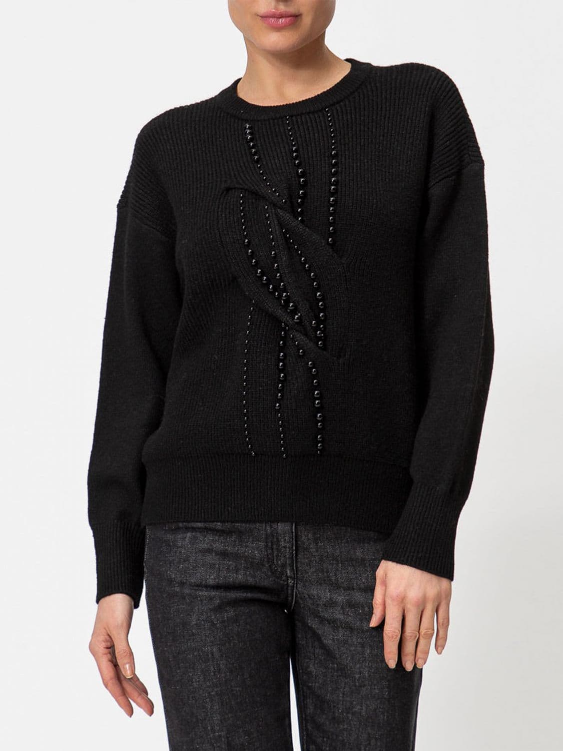 Actitude Twinset Beaded Ribbed-Knit Wool-Blend Crew-Neck Jumper