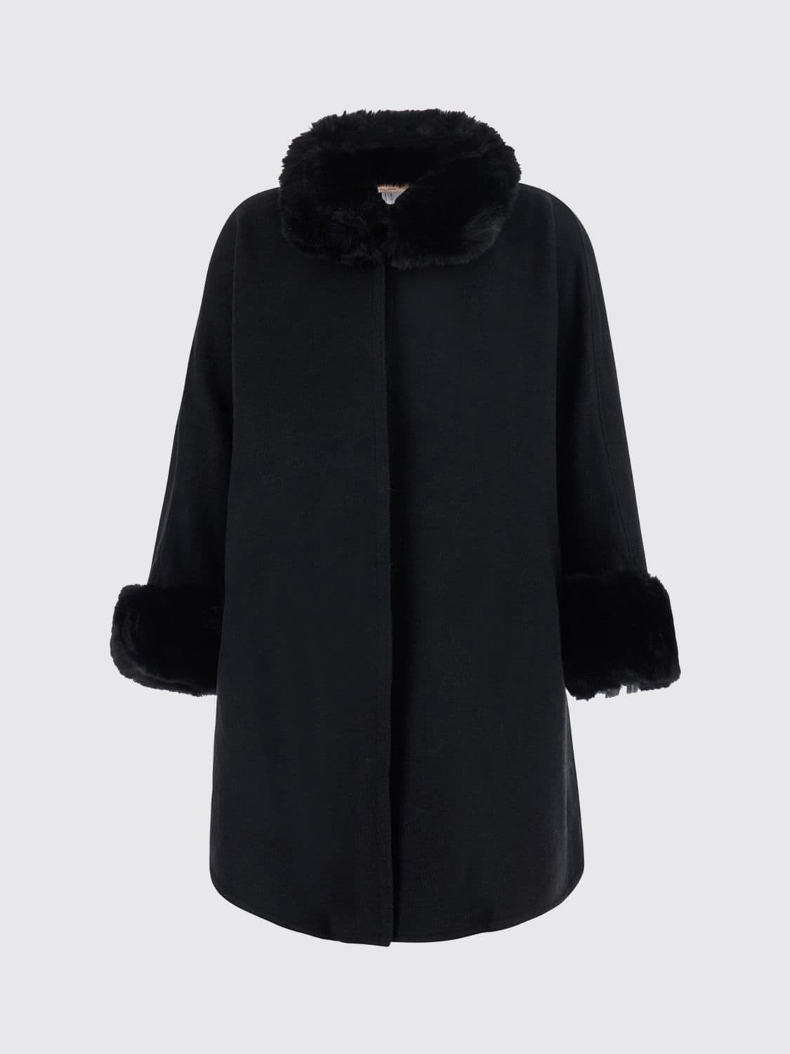 Twinset Single-Breasted Knee-Length Coat with Faux Fur Collar and Cuffs