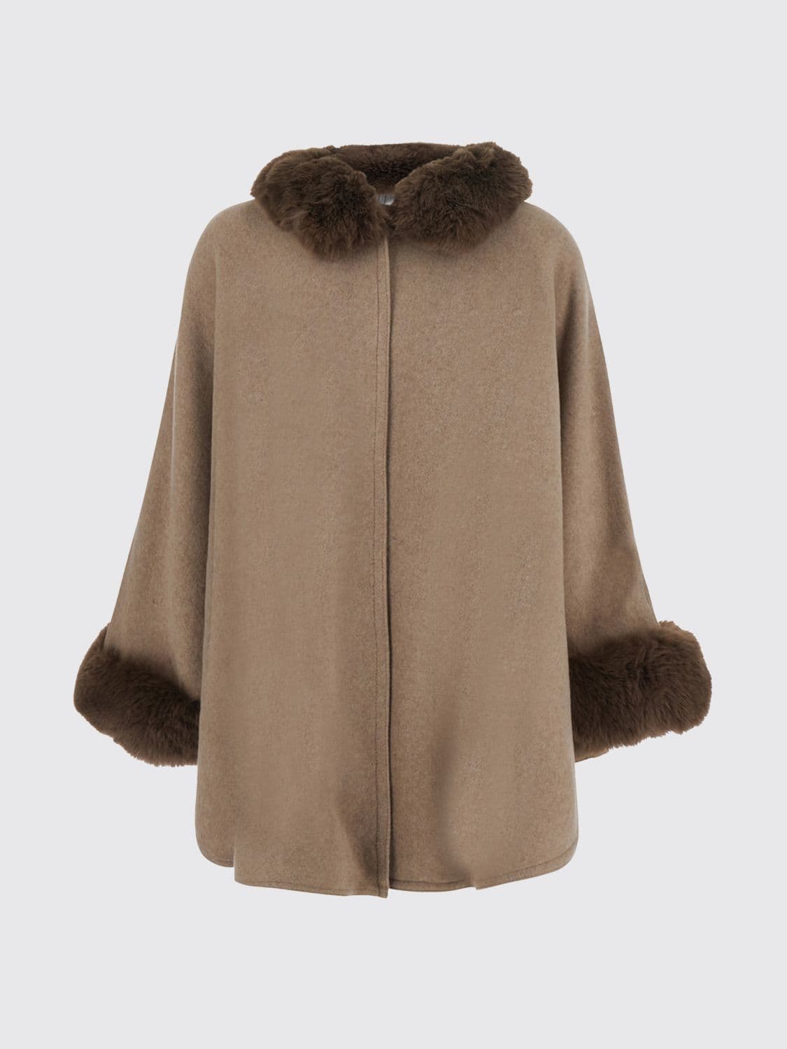 Twinset Single-Breasted Knee-Length Coat with Faux Fur Collar and Cuffs