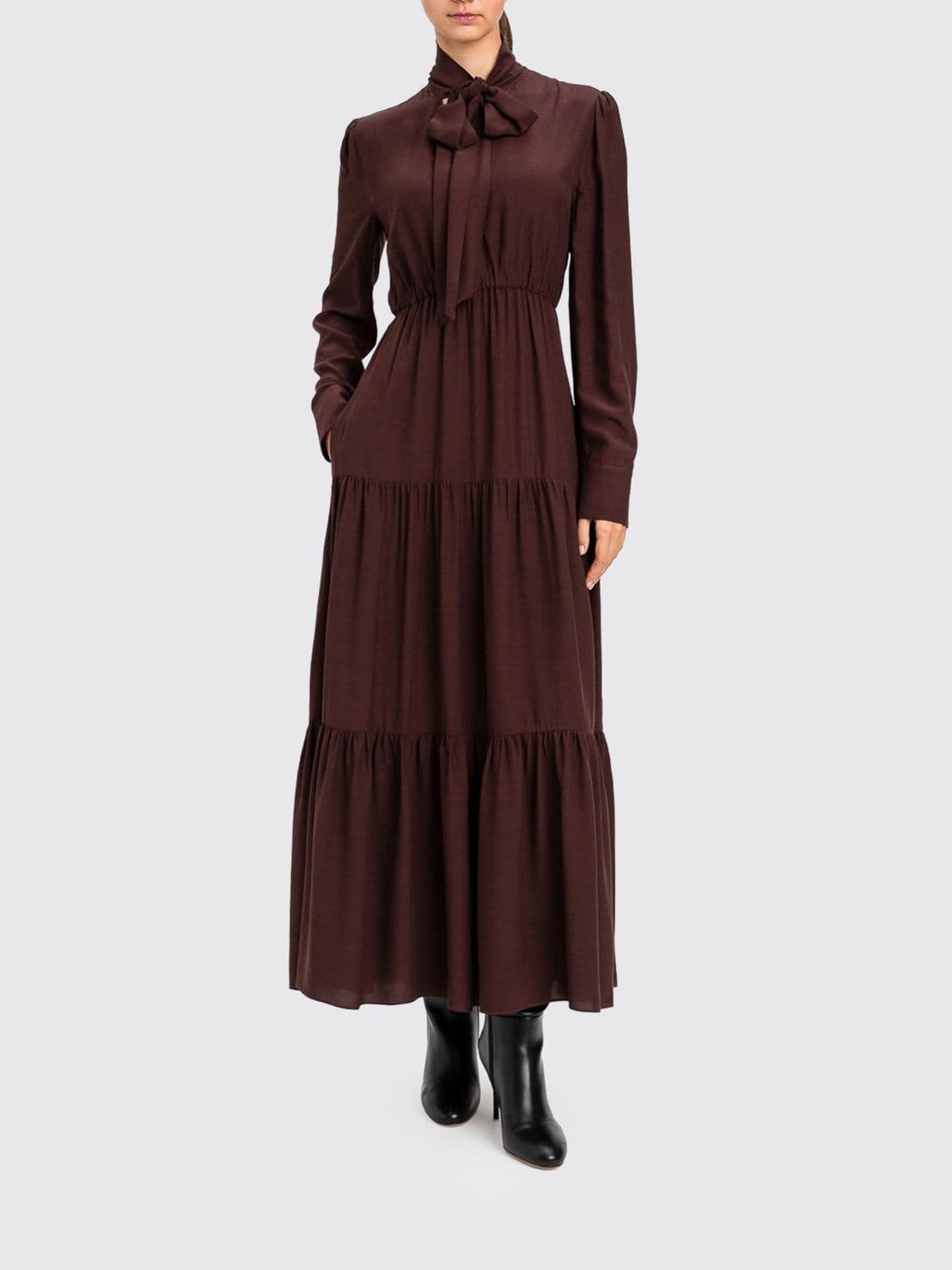 Actitude Twinset A-Line Long Dress in Viscose with Scarf Neck