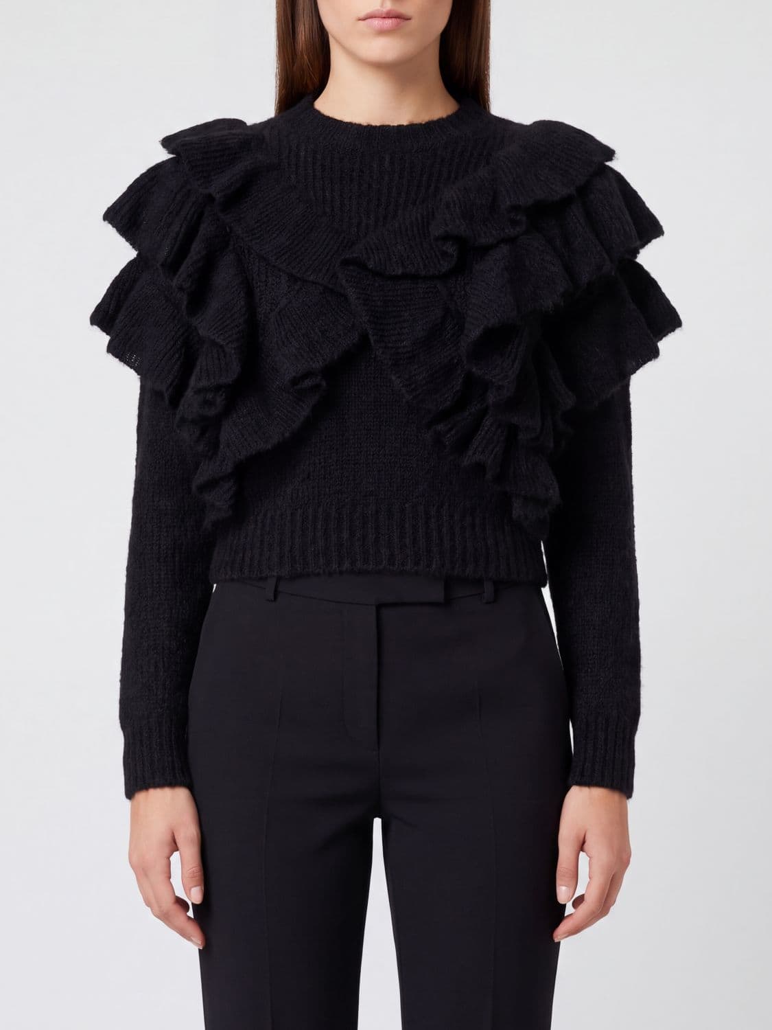 Elisabetta Franchi Ruffle-Detail Mohair Blend Crew Neck Jumper