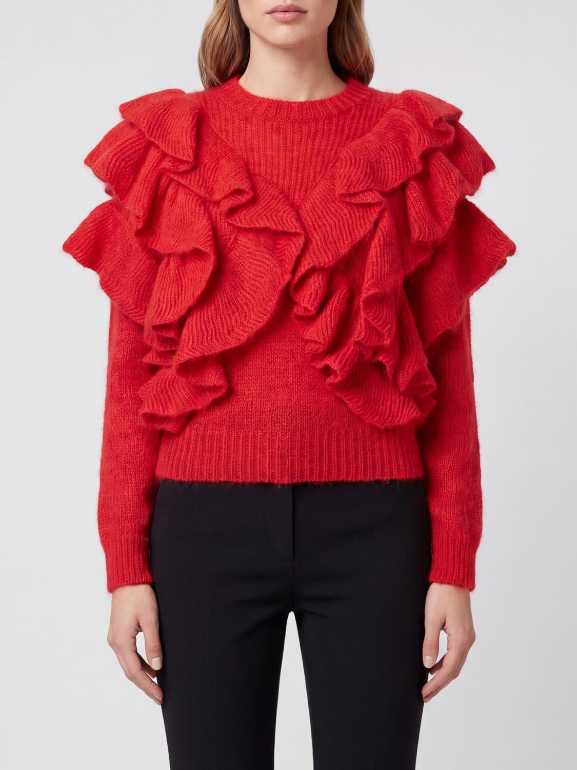 Elisabetta Franchi Ruffle-Detail Mohair Blend Crew Neck Jumper