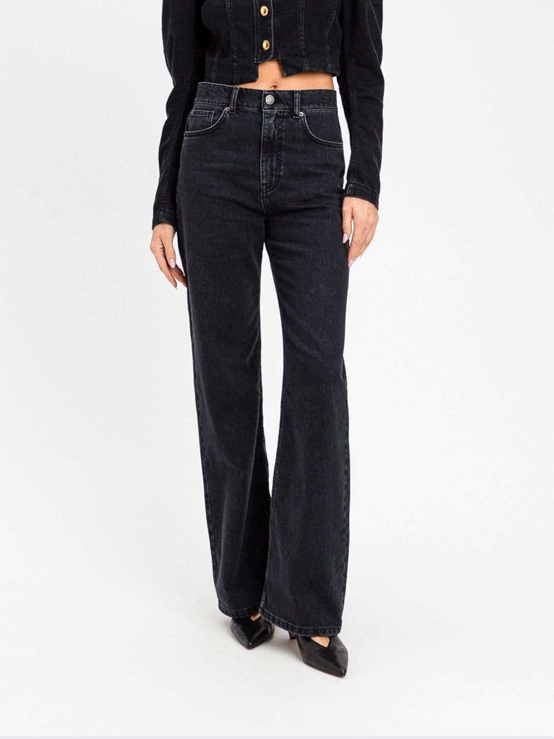 Twinset High-Waisted Wide Leg Jeans in Black Stretch-Cotton Denim