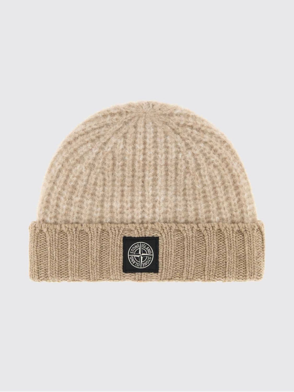 Stone Island Alpaca Wool Blend Beanie with Cuff and Logo Patch