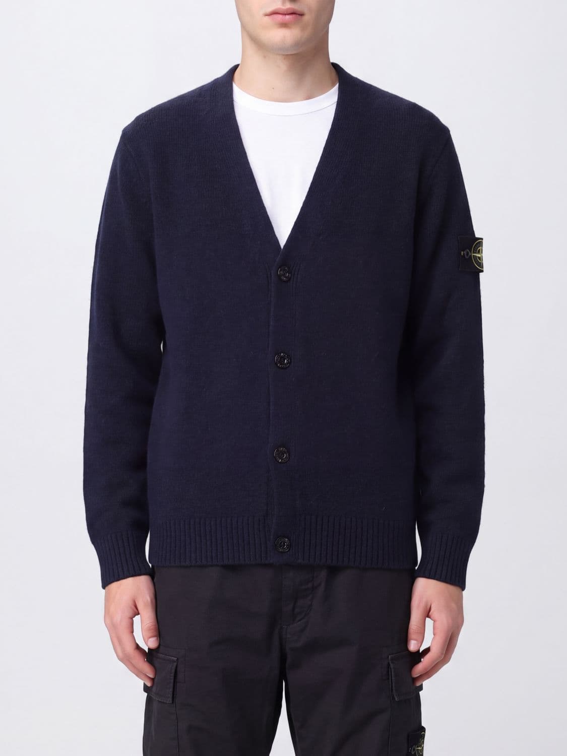 Stone Island Virgin Wool and Alpaca Blend Cardigan with Logo Patch