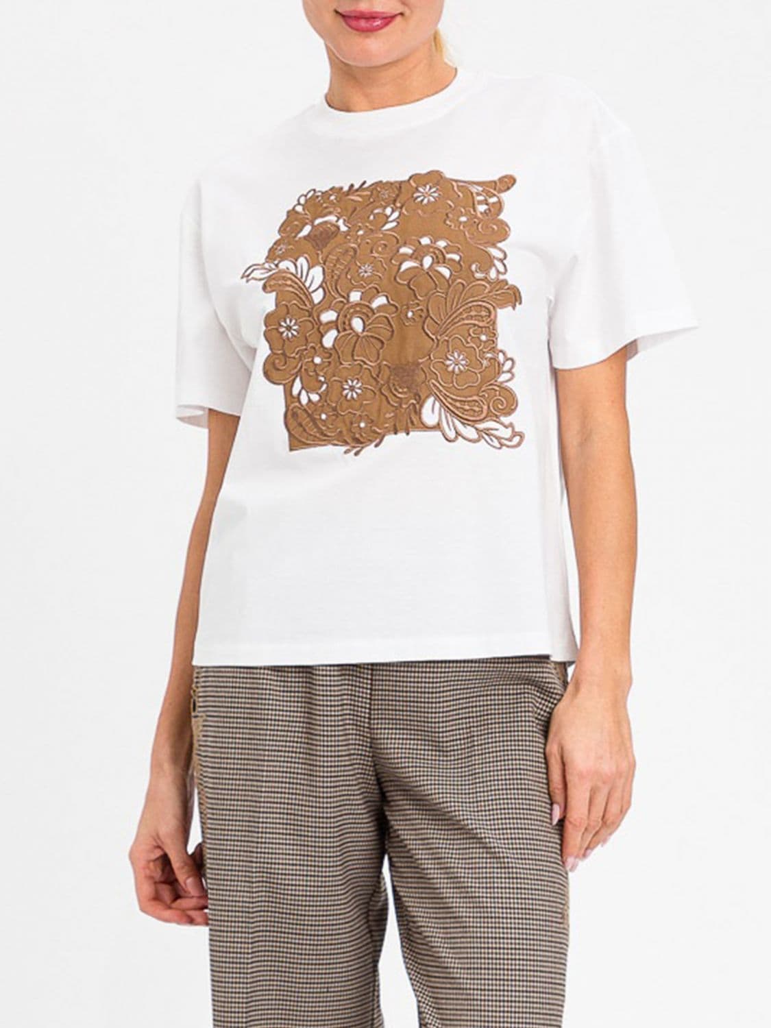 Twinset Floral Embroidered Cotton Crew Neck T-Shirt