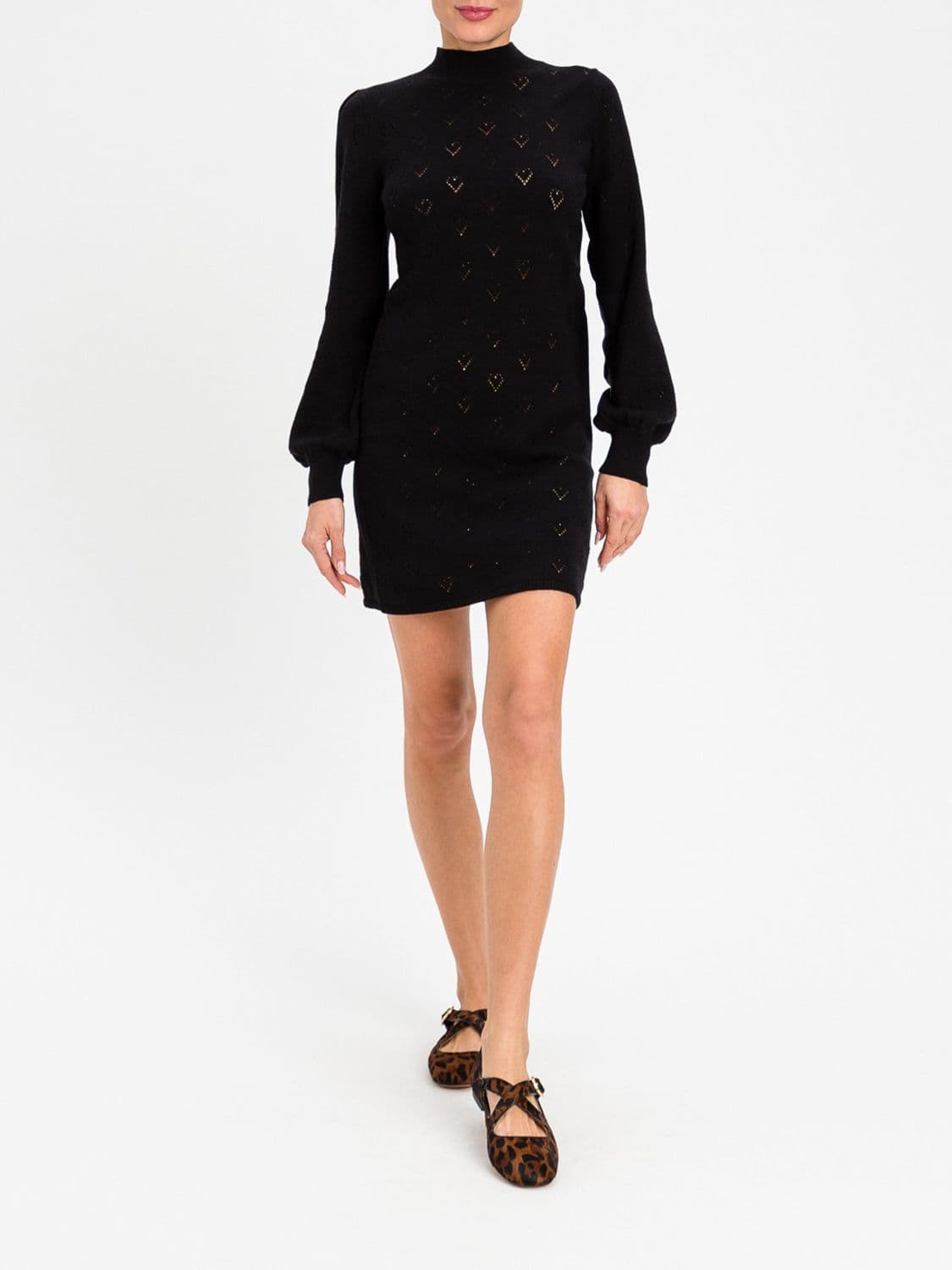 Twinset Open-Knit Cotton and Cashmere Turtleneck Mini Dress