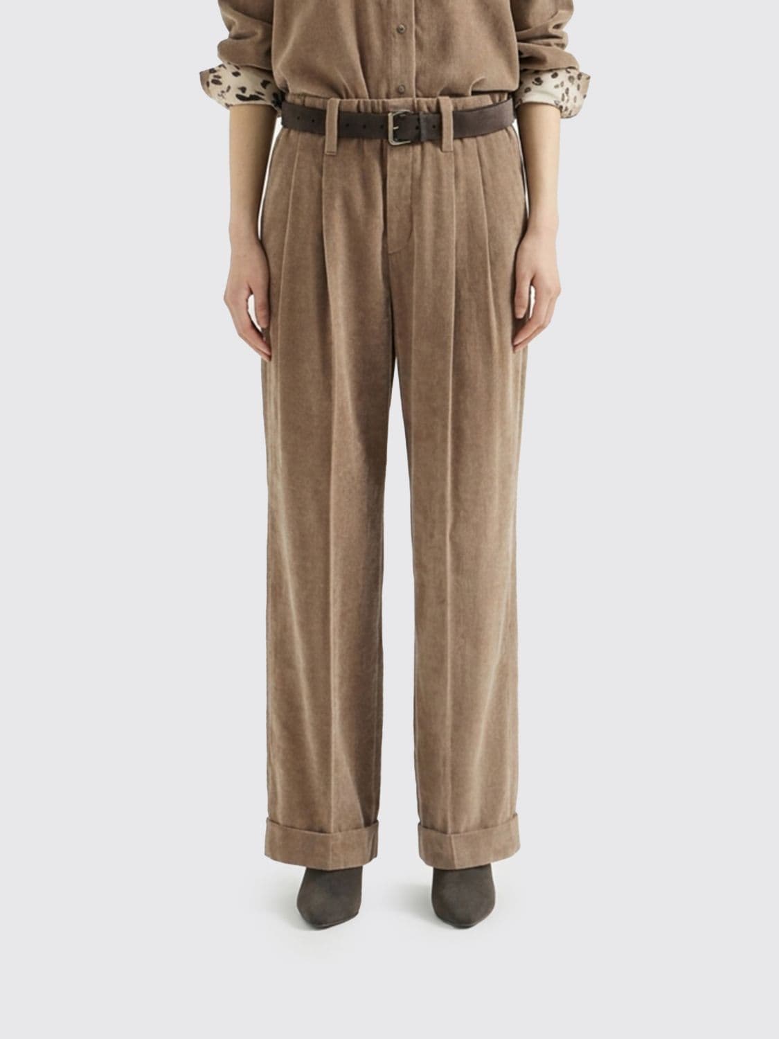 Brunello Cucinelli High-Waisted Wide-Leg Velvet Trousers with Darts