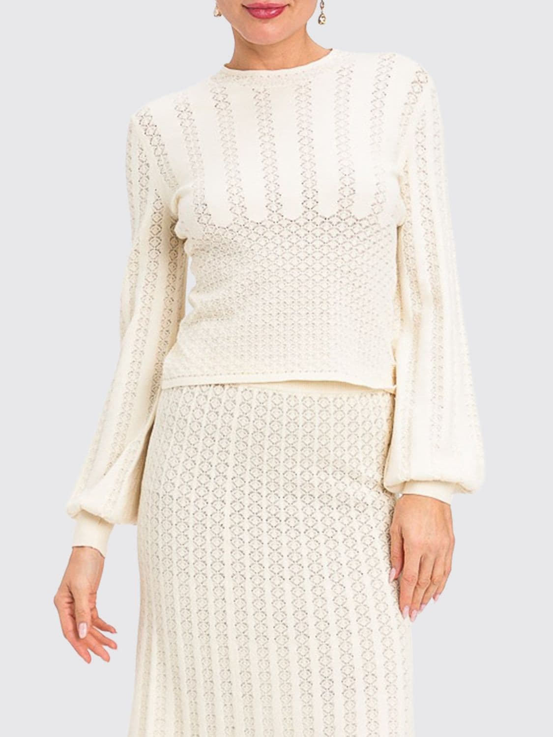 Twinset Open-Knit Crewneck Jumper in Viscose Blend