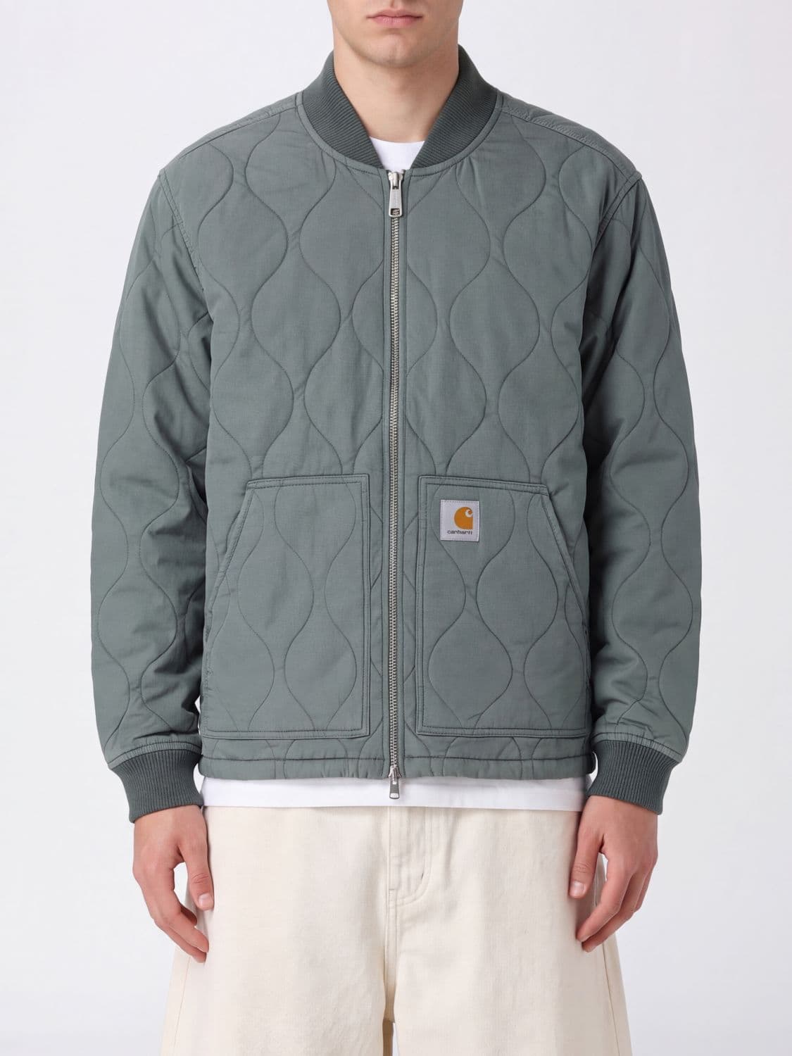 Carhartt Wip Padded Bomber Jacket in Technical Fabric with Contrast Logo