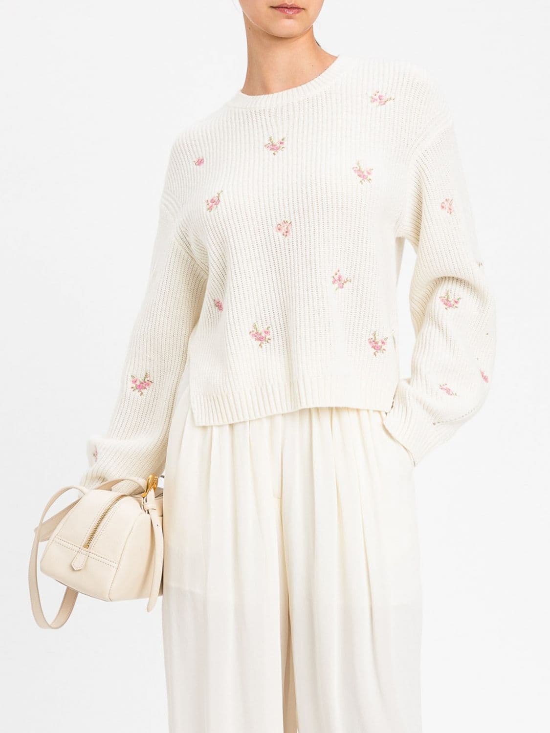 Twinset Wool Blend Jumper with Floral Embroidery and Dropped Shoulders