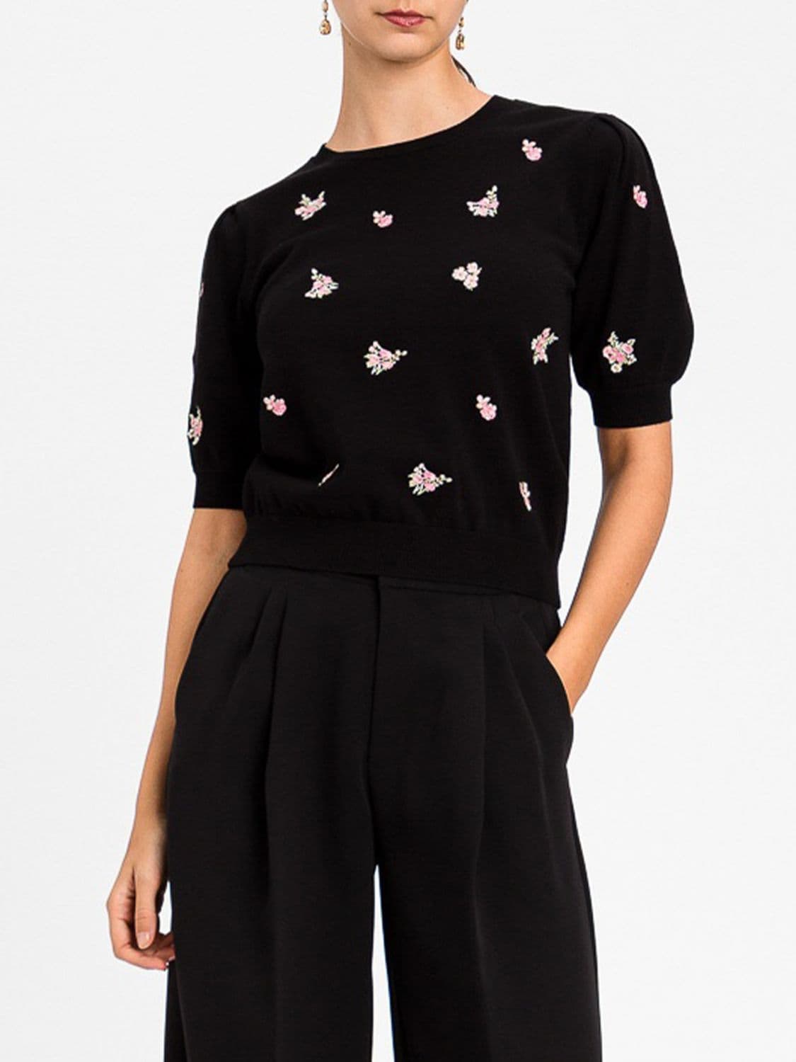 Twinset Puff-Sleeve Viscose Blend Jumper with Crystal Embellishment