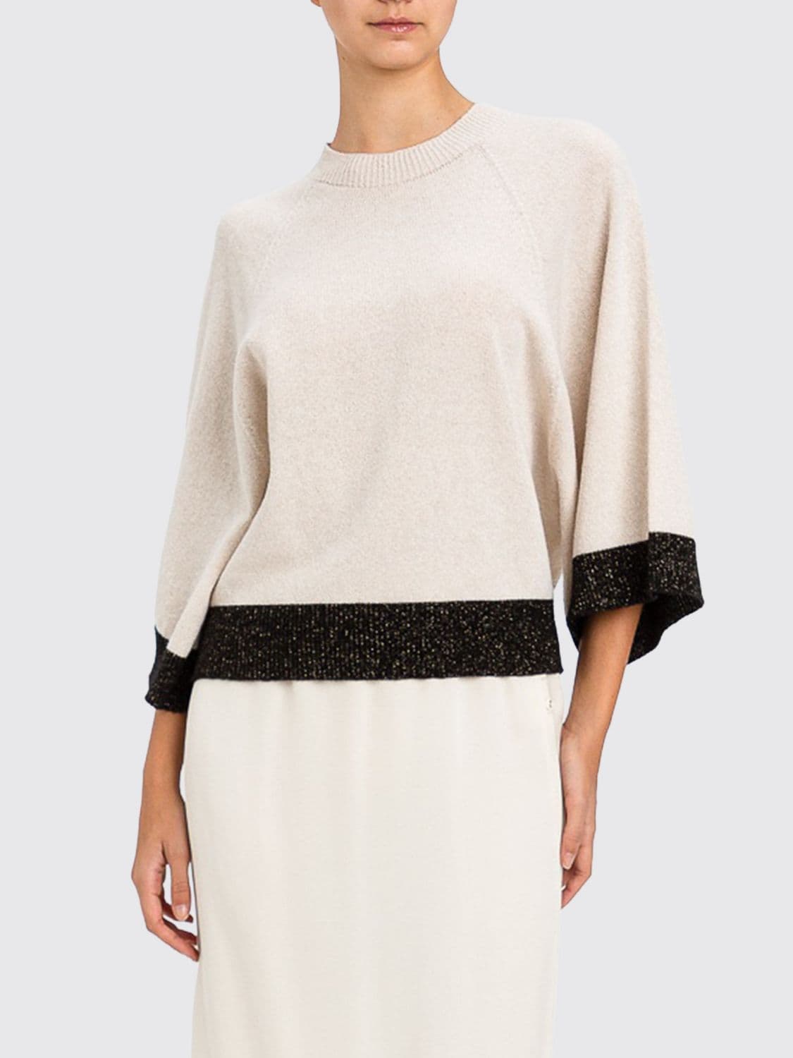Twinset Relaxed Fit Jumper in Wool and Cashmere Blend with Dropped Shoulders