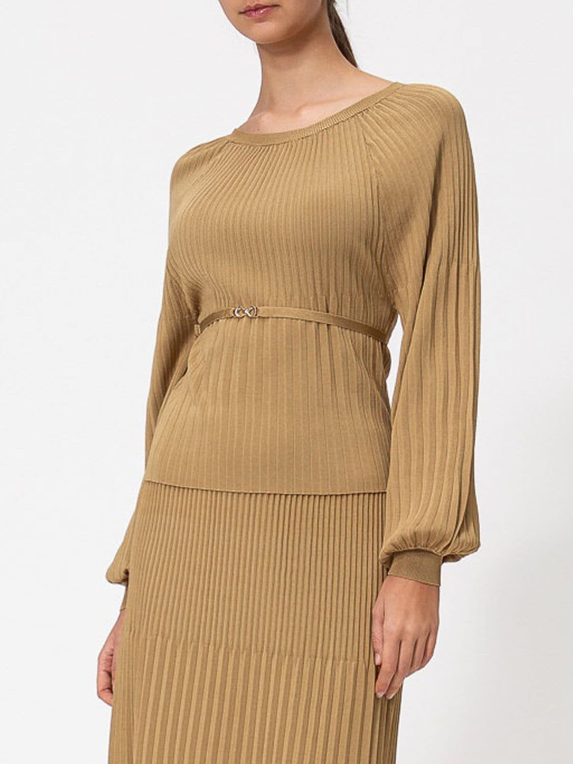 Twinset Pleated Crewneck Jumper in Viscose Blend with Belt