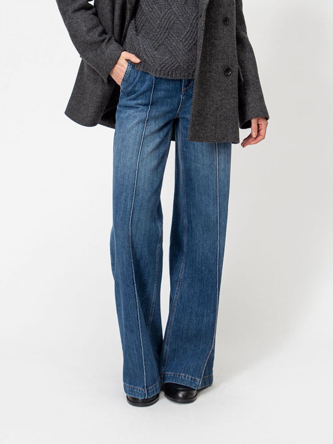 Twinset High-Waisted Wide Leg Jeans in Cotton Denim with Zip Closure