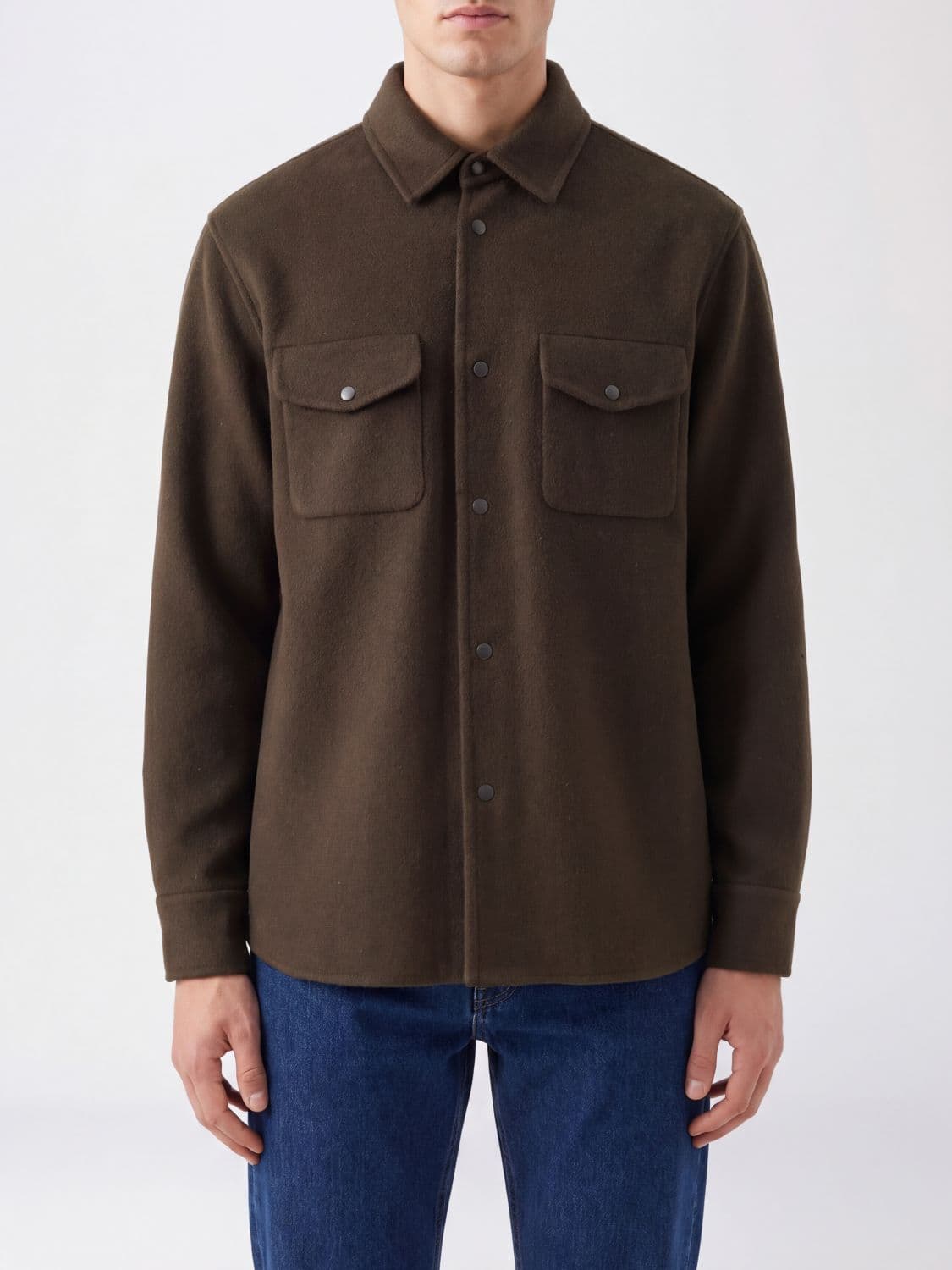 Aspesi Pure Wool Overshirt with Patch Pockets and Classic Collar