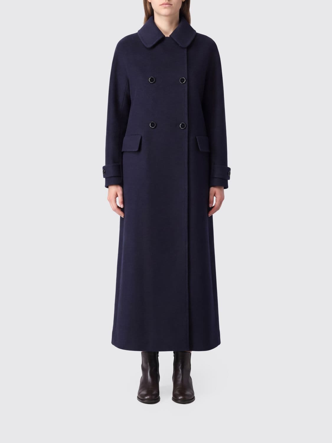 Aspesi Long Double-Breasted Pure Wool Coat with Flap Pockets