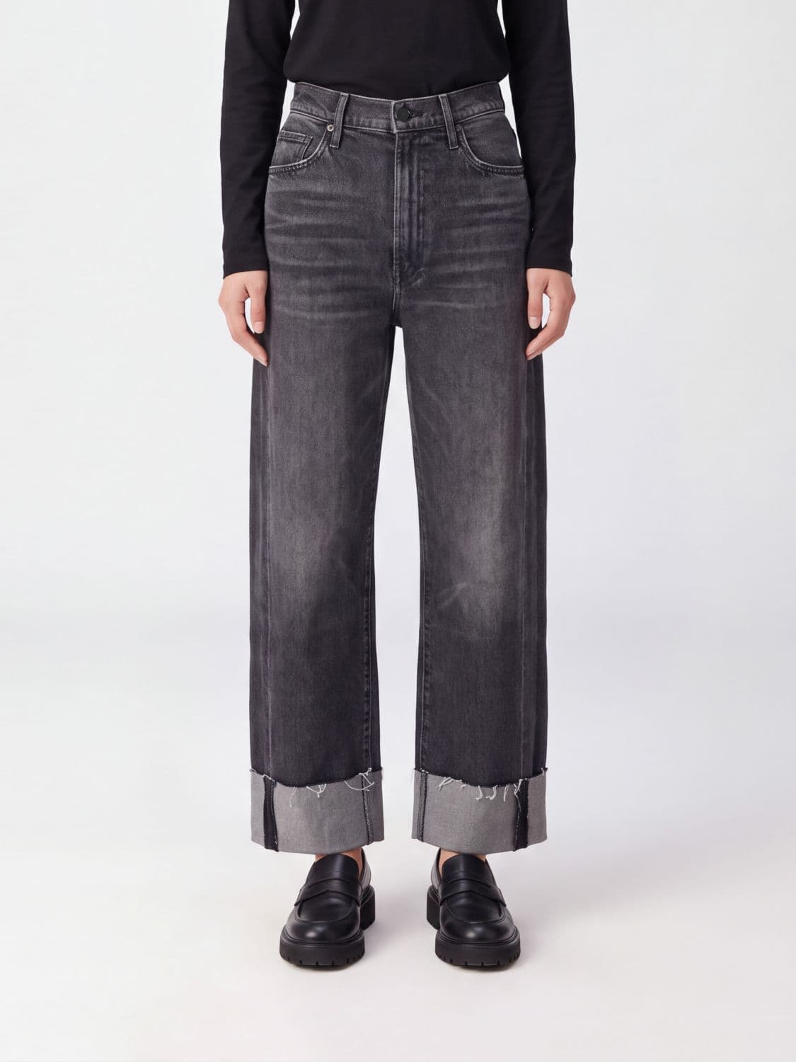 Mother The Half Pipe High-Waisted Black Cotton Denim Baggy Jeans