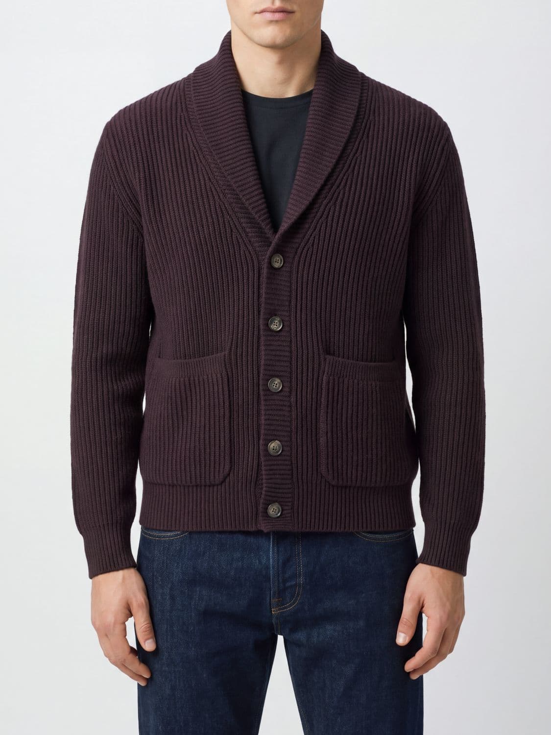 Eleventy Shawl-Collar Wool Cardigan with Patch Pockets