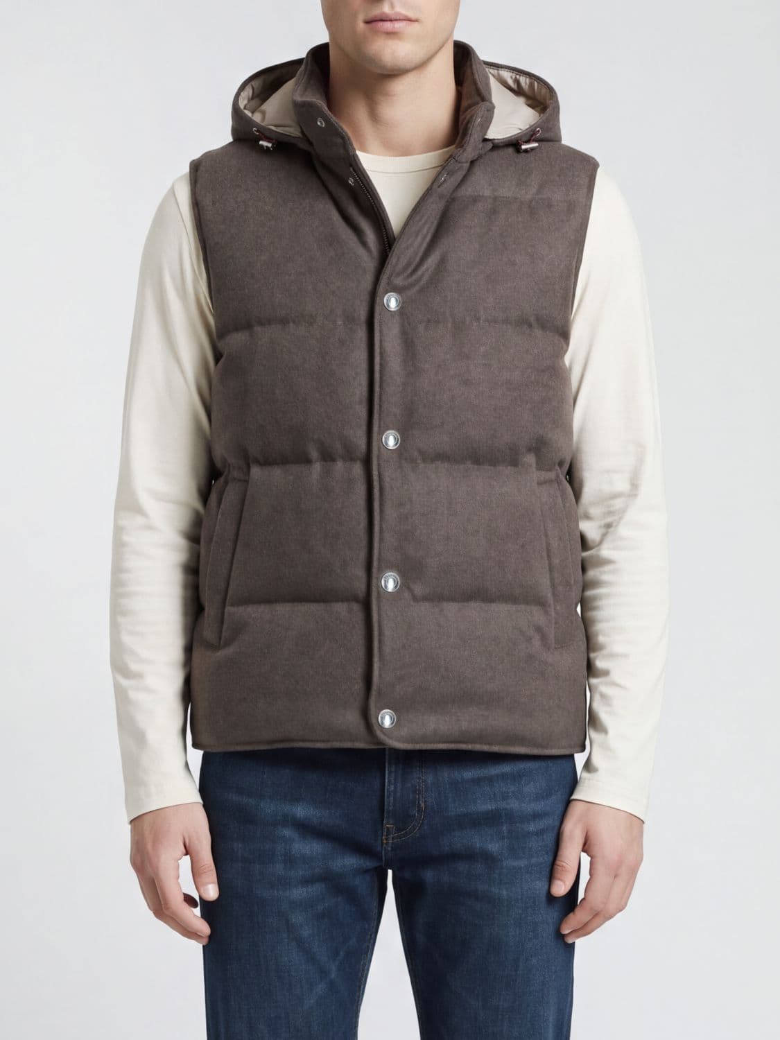 Eleventy Quilted Cashmere Vest with Removable Hood