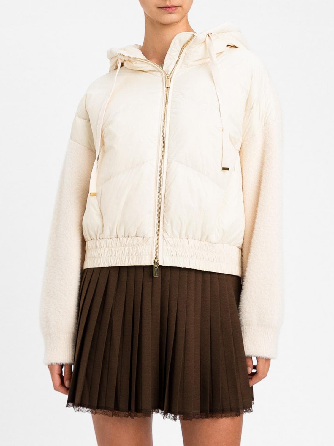 Twinset Quilted Nylon Short Puffer Jacket with Drawstring Hood
