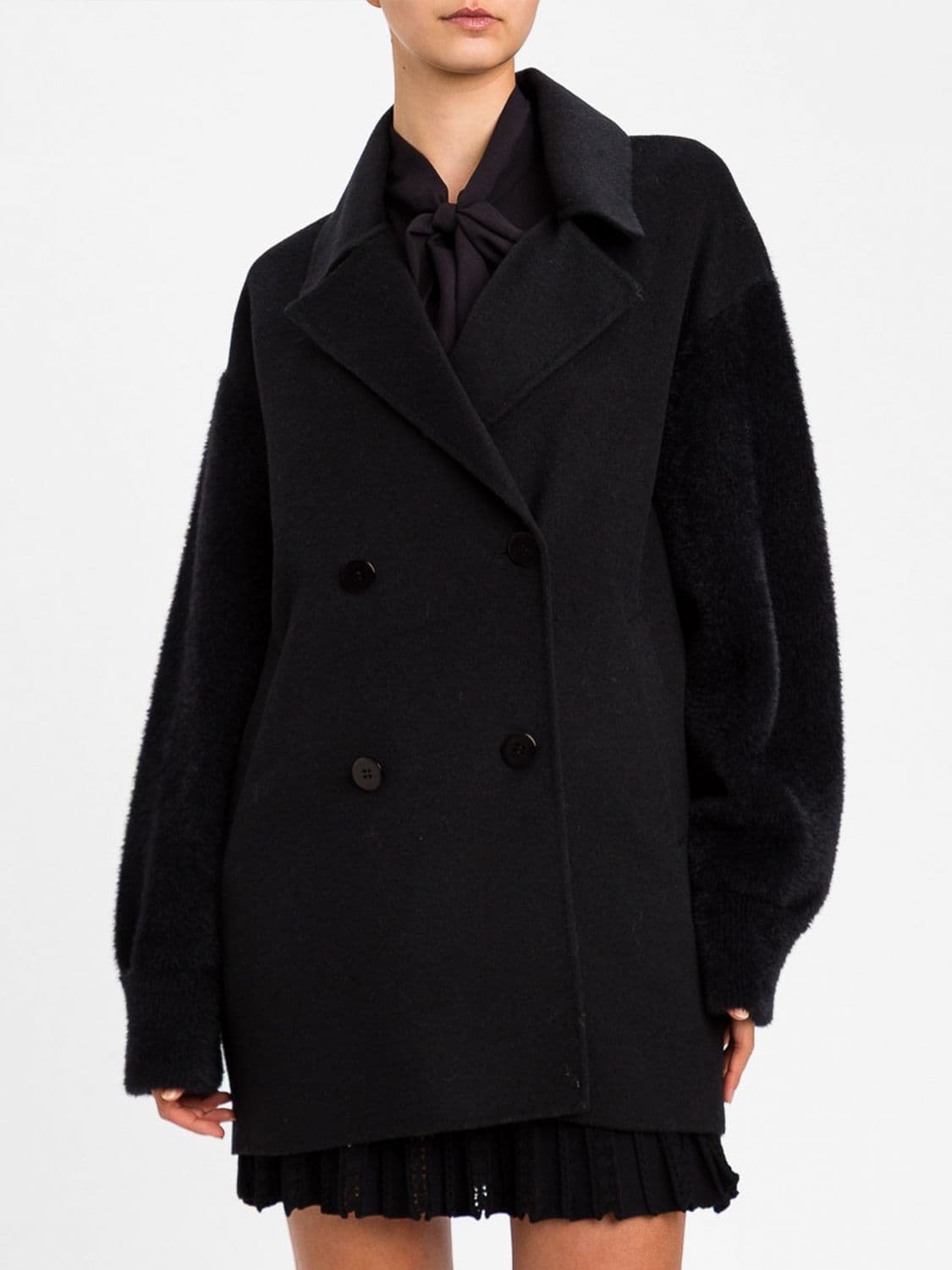 Twinset Double-Breasted Short Coat in Wool Blend with Lapel Collar