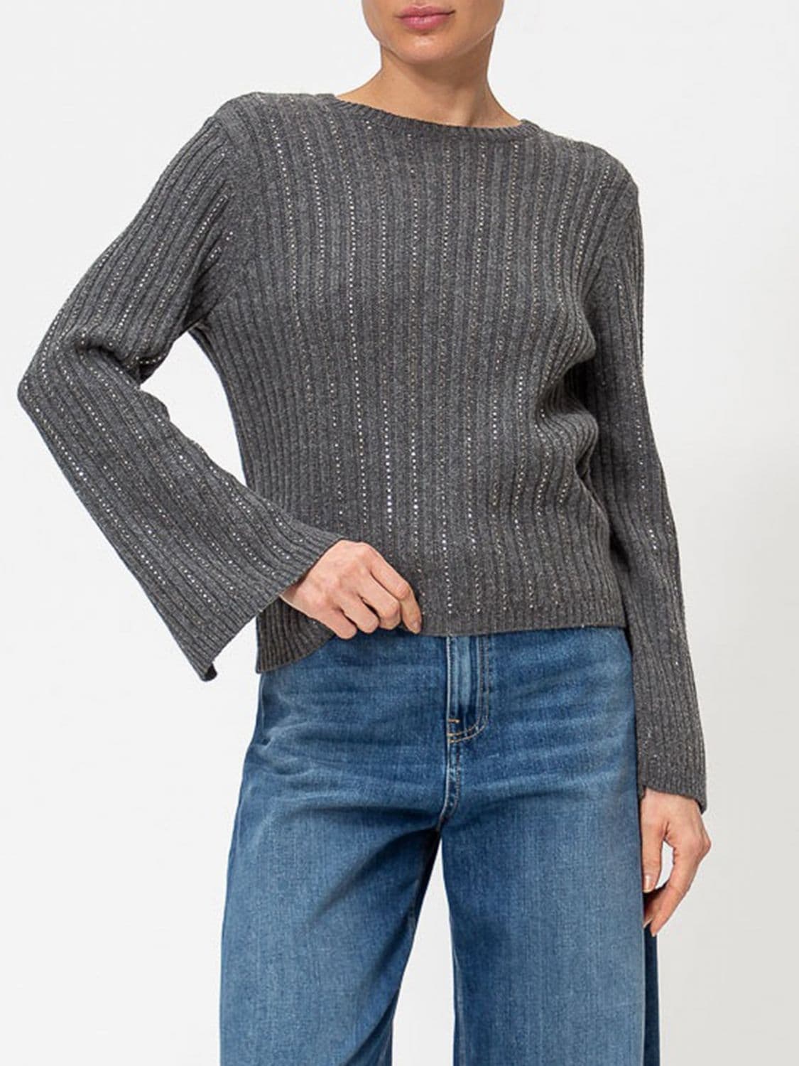 Twinset Crewneck Jumper in Wool, Cotton and Cashmere Blend with Ribbed Trims