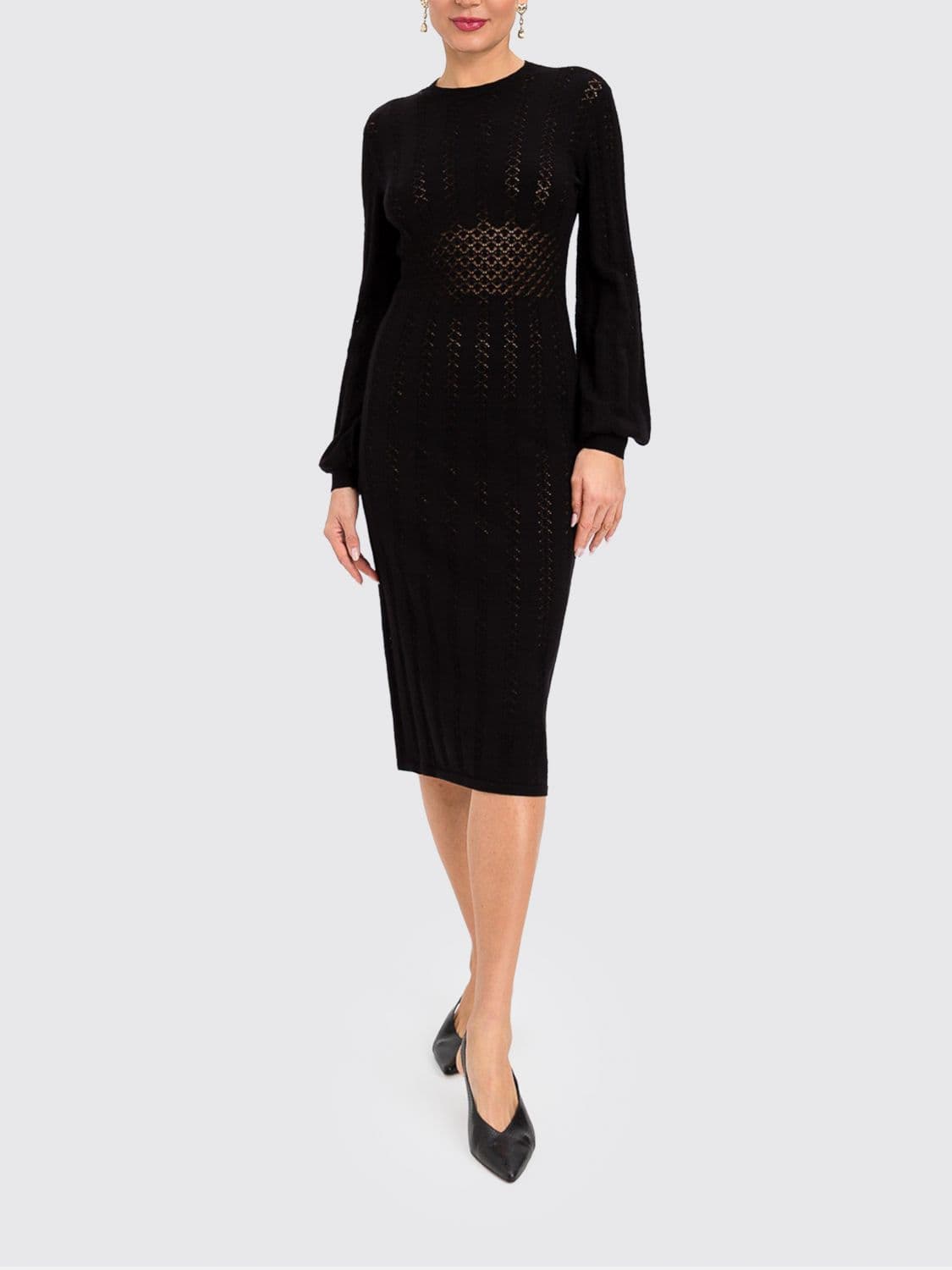 Twinset Slim Fit Midi Knit Sheath Dress with Openwork Details