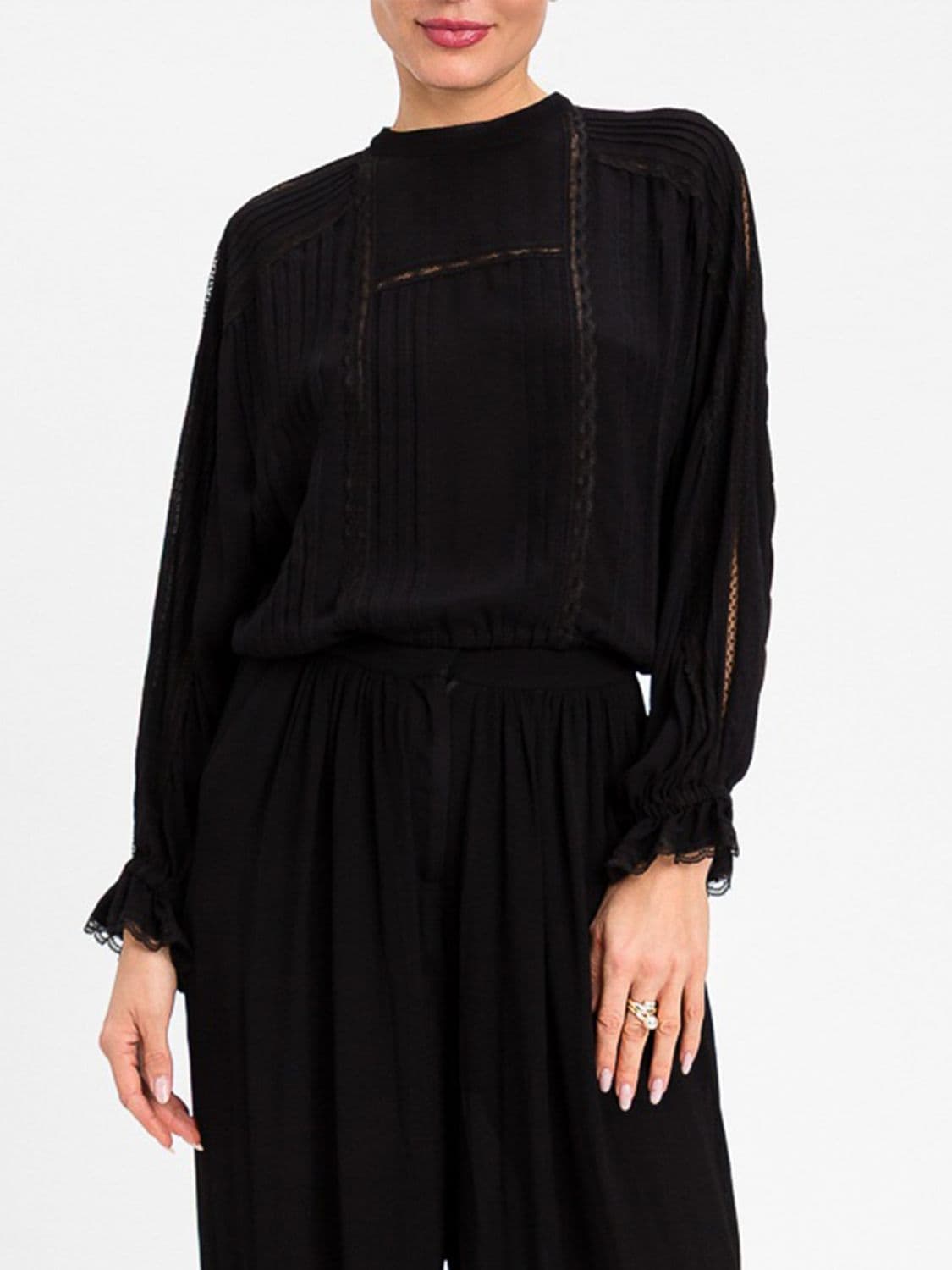 Twinset Relaxed Fit Viscose Blouse with Lace Inserts