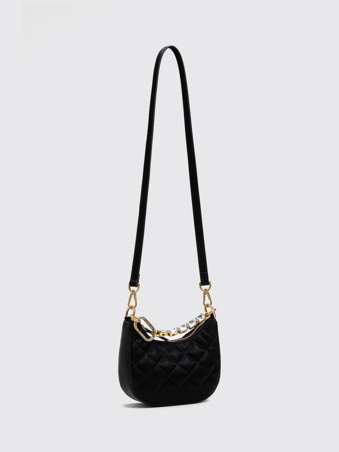Twinset Quilted Satin Mini Bag with Rhinestones and Jewelled Handle