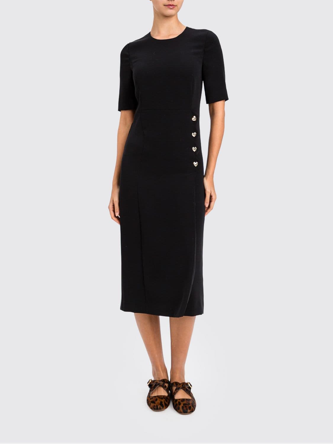 Twinset Midi Sheath Dress in Jersey with Rhinestones and Short Sleeves