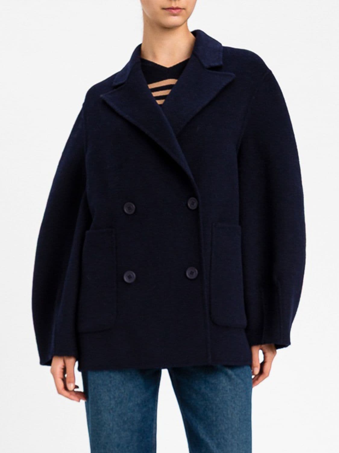 Twinset Double-Breasted Peacoat in Wool Blend with Dropped Shoulders