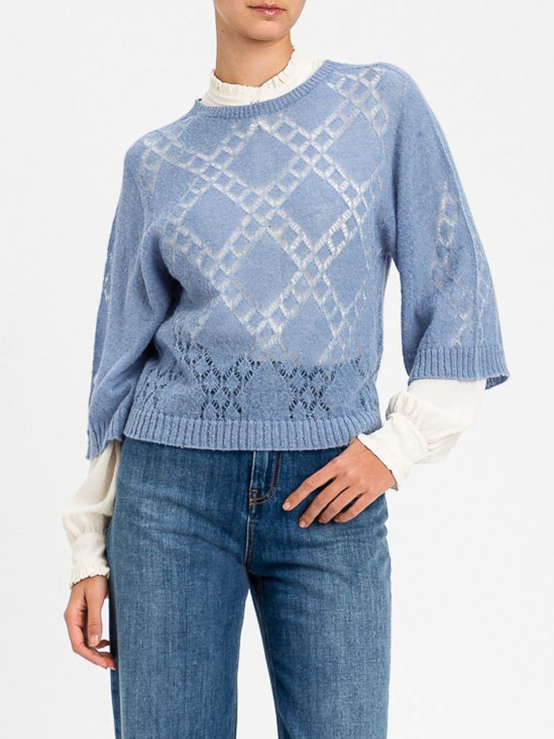 Twinset Open-Knit Crewneck Jumper in Wool and Alpaca Blend with Dropped Shoulders
