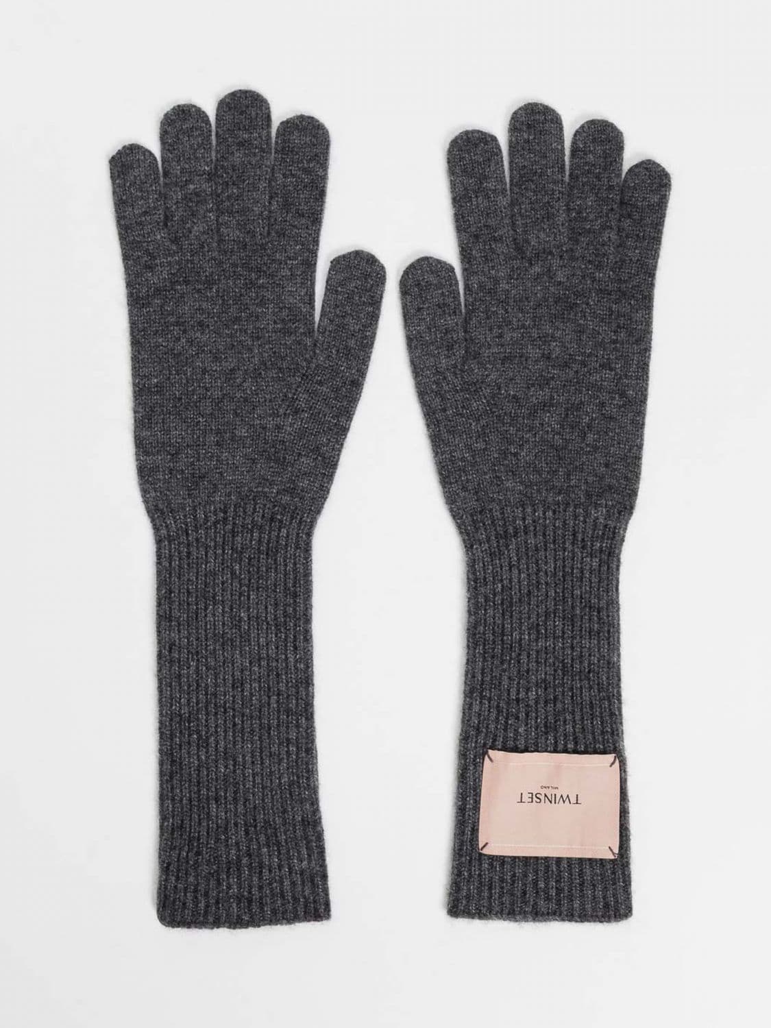 Twinset Wool and Cashmere Blend Gloves with Applied Logo and Ribbed Cuffs