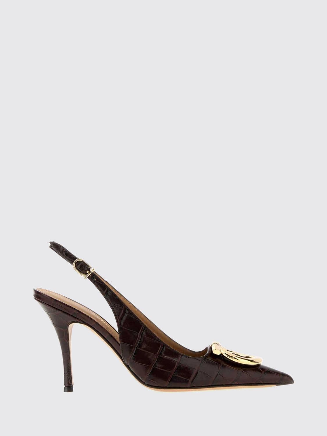 Ferragamo Croc-Embossed Calfskin Slingback Pumps with Gancini