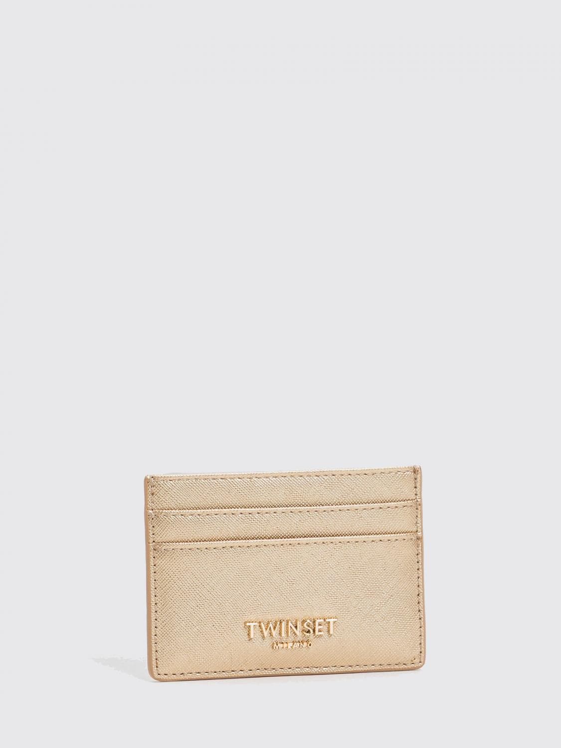 Twinset Saffiano Faux Leather Flat Card Holder with 5 Slots and Logo