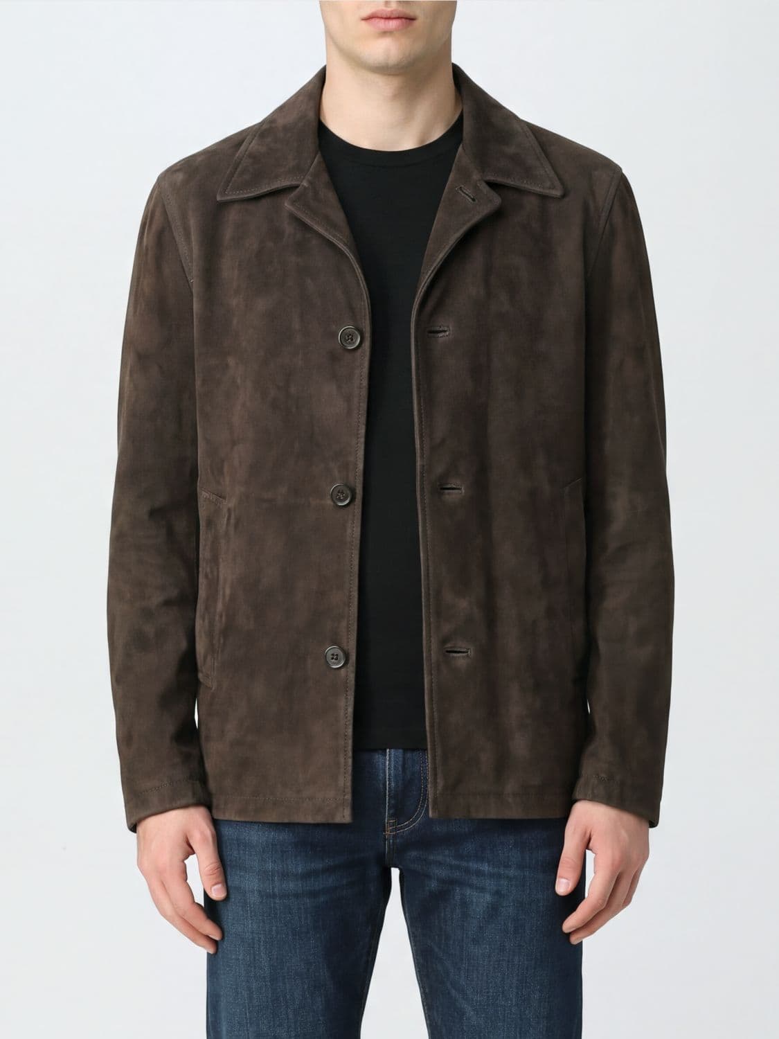 Salvatore Santoro Suede Leather Shirt Jacket with Rever Collar