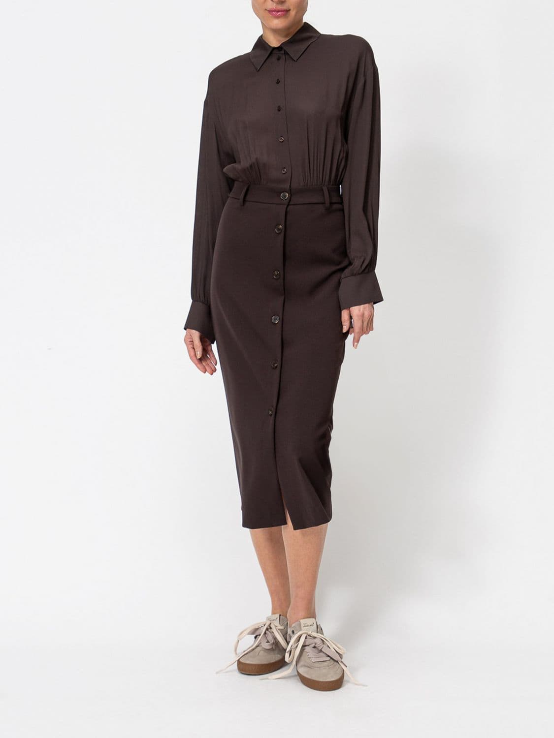 Twinset Slim Fit Midi Shirtdress in Viscose Blend with Classic Collar