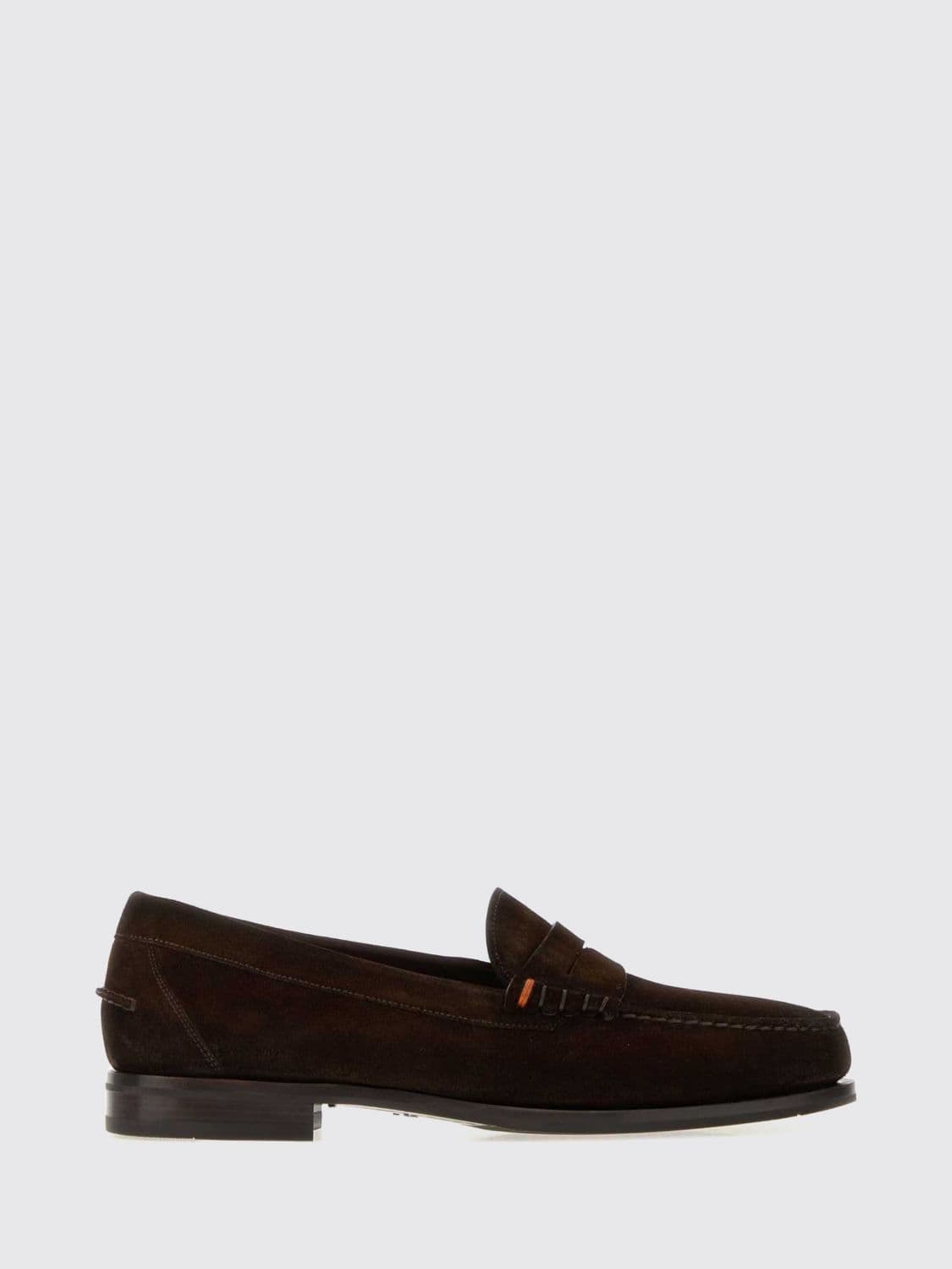 Santoni Penny Loafers in Suede Leather with Saddle Strap and Round Toe