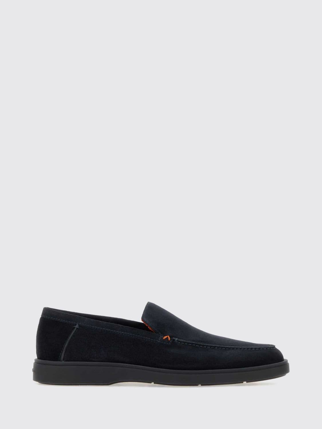 Santoni Suede Loafers with Raised Apron Stitching and Rubber Sole