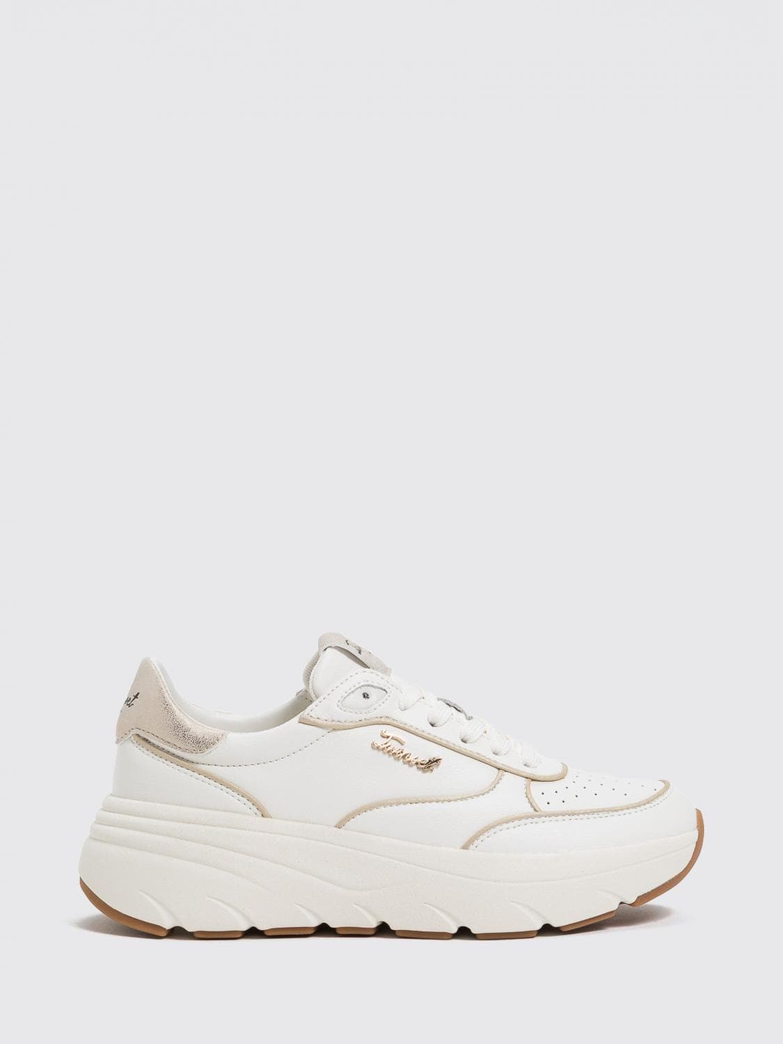 Twinset Bicolour Smooth Leather Trainers with Metallic Logo and Perforated Toe