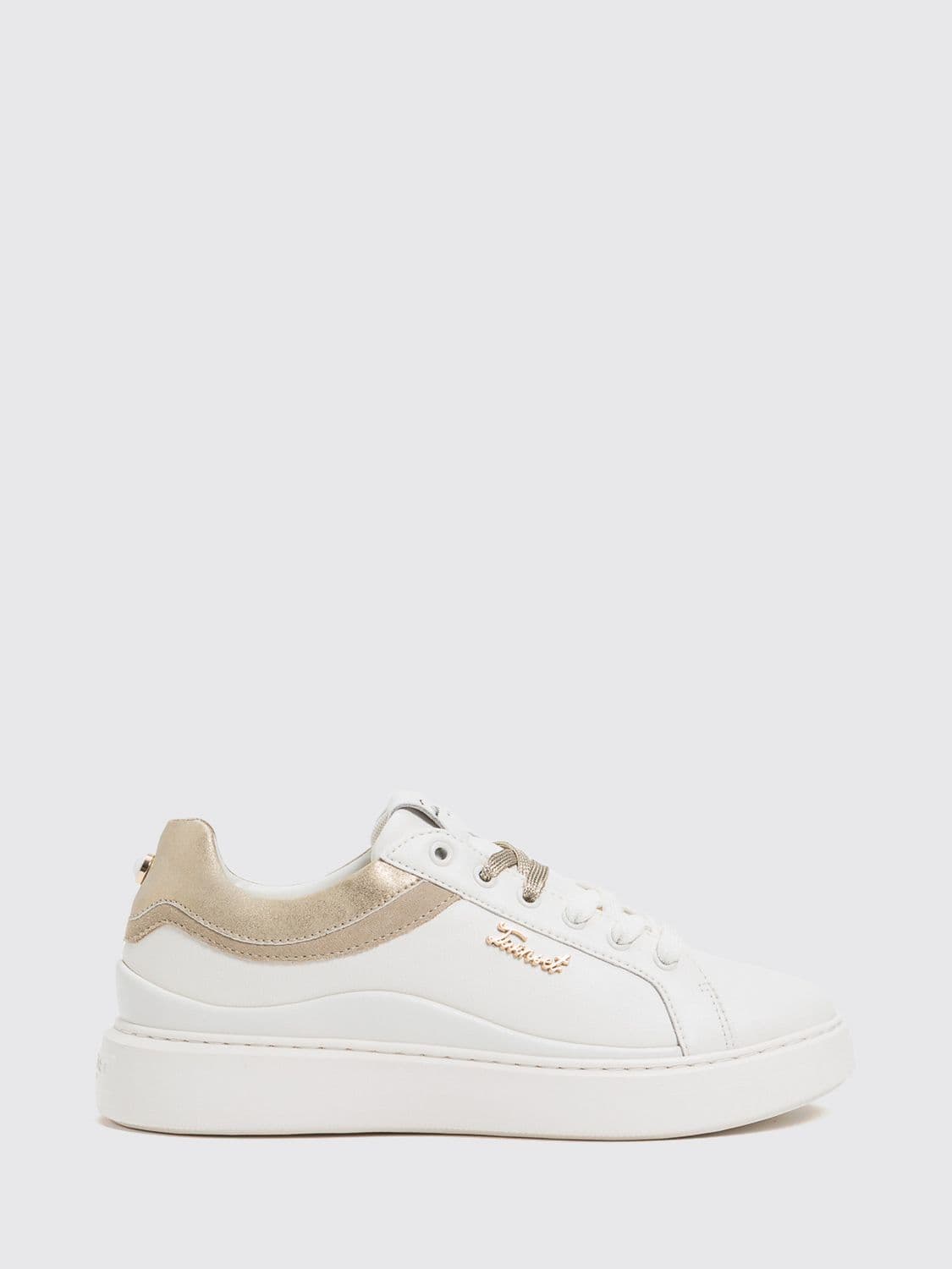 Twinset Bicolour Smooth Leather and Suede Trainers with Metallic Logo