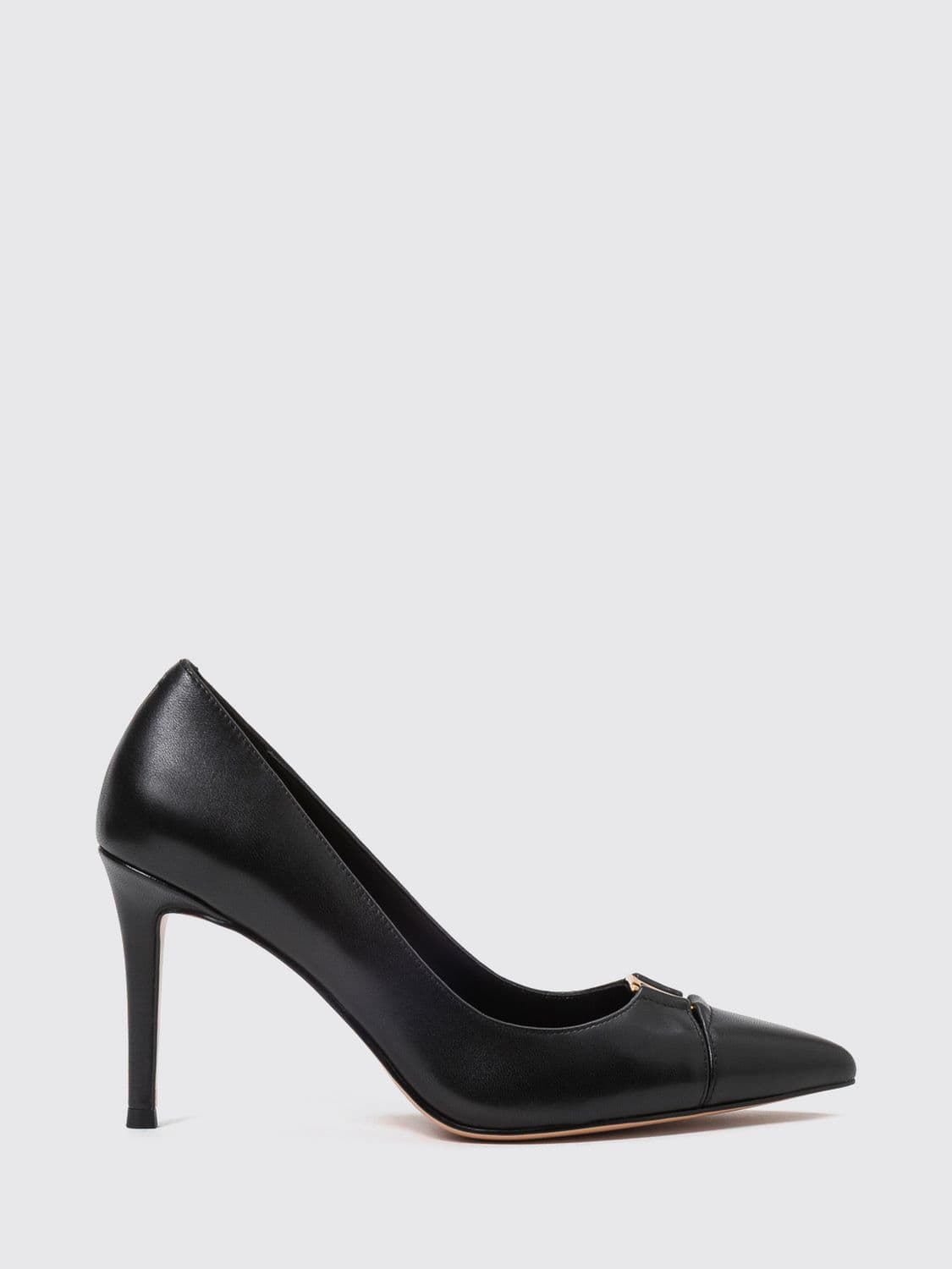 Twinset Smooth Leather Court Shoes with High Stiletto Heel and Metallic Logo