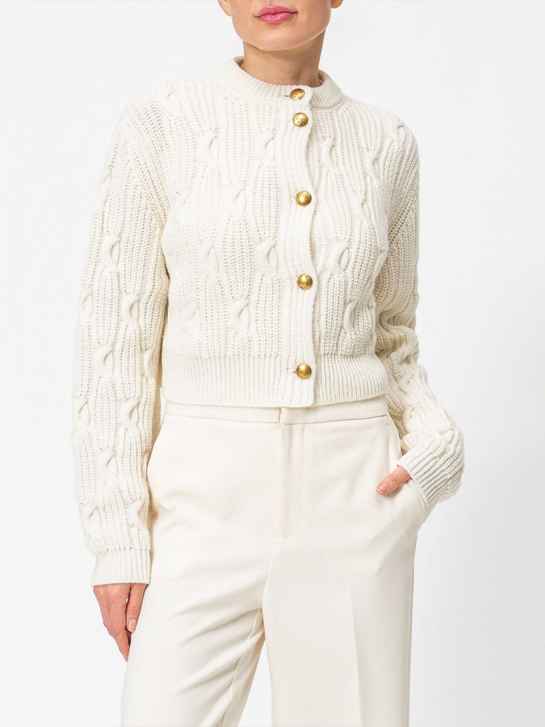 Twinset Crewneck Wool Blend Cardigan with Metallic Buttons