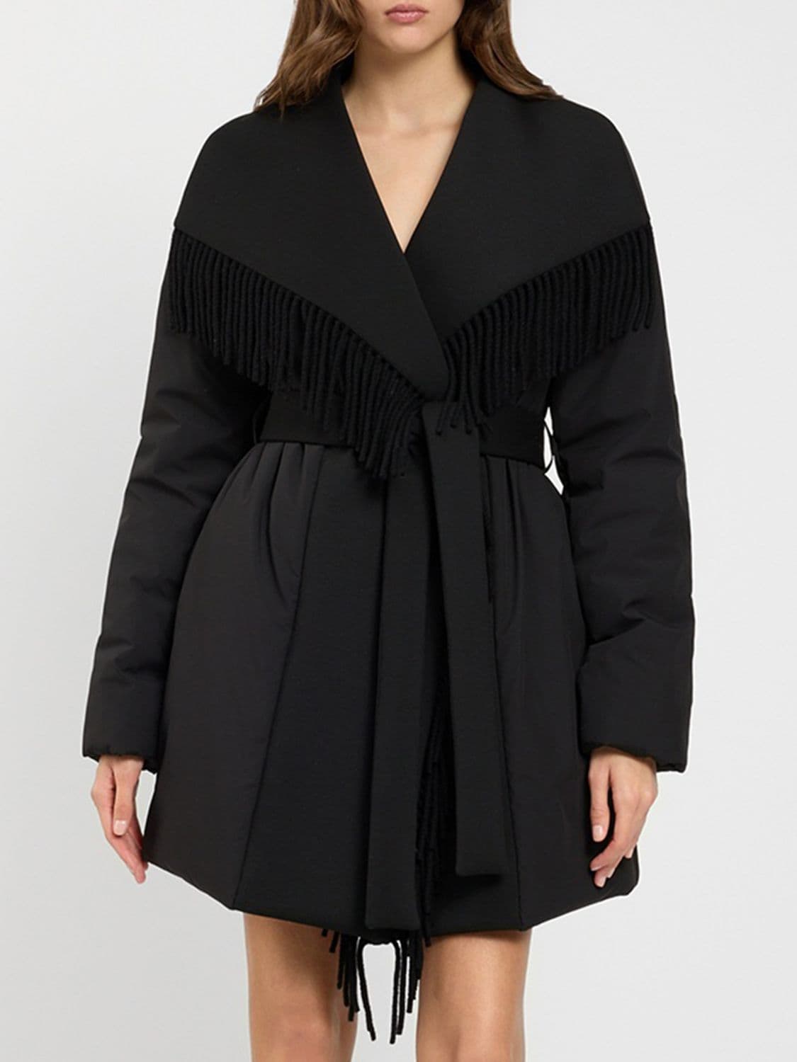 Twinset U & b Knee-Length Padded Robe Jacket with Fringes and Belt